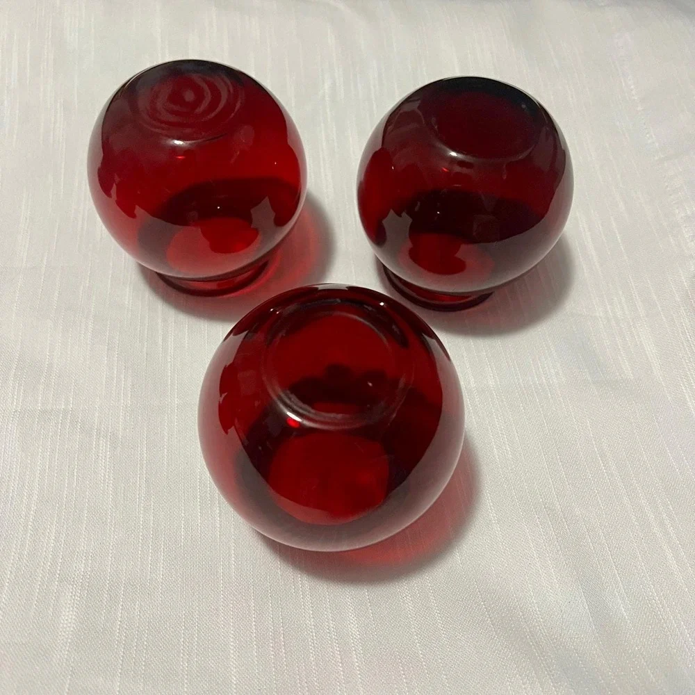 Anchor Hocking Royal Ruby Red Cranberry Glass Ivy Ball Vase Set of 3 Vintage